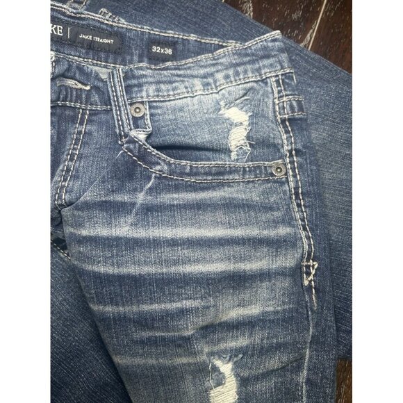 BKE Jake Straight Stretch Distressed Medium Washed Jeans Size 32x36 - Picture 13 of 16